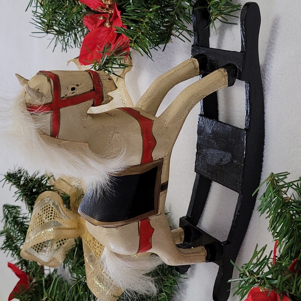 Lot of 3 Rocking Horses Vintage Christmas Handpainted Wooden Polystone 1980s - Picture 6 of 15